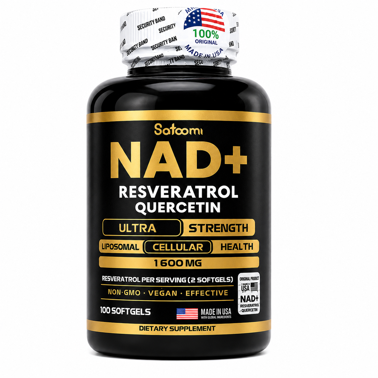 Satoomi NAD+ Resveratrol y Quercetin 1600 mg | Salud Celular y Longevidad (100 Softgels)
