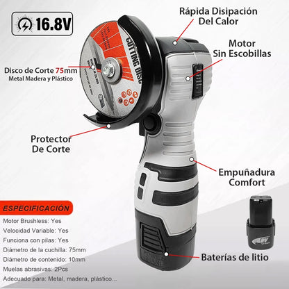 PULIDORA, CORTADORA, AMOLADORA INALÁMBRICA + 2 BATERIAS